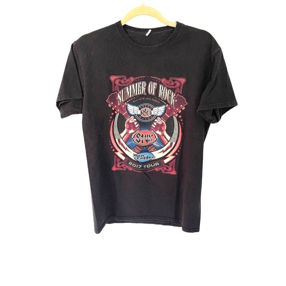 Summer Of Rock REO Styx Don Felder 2017 Concert Tour T-Shirt Short Sleeve Black
